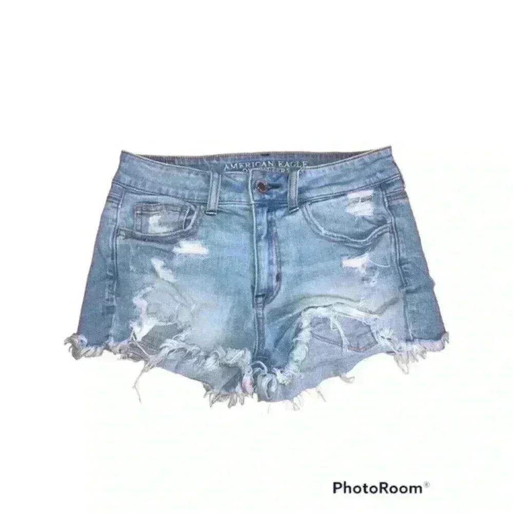 American Eagle Hi-Rise Shortie Distressed Shorts
